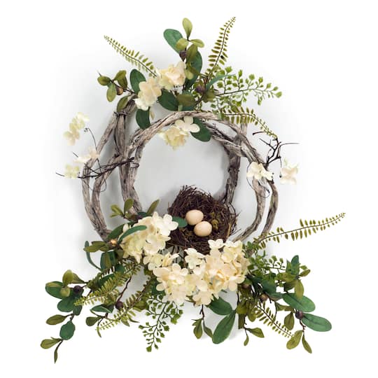 20&#x22; Hydrangea &#x26; Bird Nest Wreaths